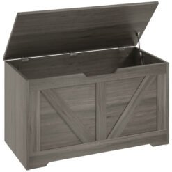 HOMCOM 100L Home Storage Box, with Safety Hinges - Charcoal Grey