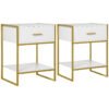 HOMCOM Bedside Table Set of 2, Modern Side Tables with Drawer and Shelf, Nightstands for Bedroom, White