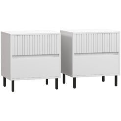 HOMCOM Simple Line Indented Two-Drawer Bedside Table Set of 2 - White