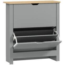 HOMCOM Slim Shoe Cabinet, Narrow Shoe Cupboard with 2 Flip Drawers, Adjustable Shelves for 12 Pairs of Shoes, Light Grey