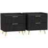 HOMCOM Elegant Two-Drawer Bedside Table Set of 2 - Black