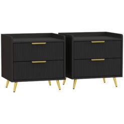 HOMCOM Elegant Two-Drawer Bedside Table Set of 2 - Black