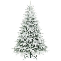 HOMCOM 6 ft Artificial Flocked Christmas Tree with 1182 Branches, Hinged Xmas Tree with Foldable Metal Stand, Easy Assembly for Home Office Decor