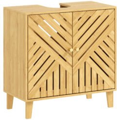 HOMCOM Bamboo Bathroom Under Sink Cabinet with Adjustable Shelf for Basin without Pedestal - Natural