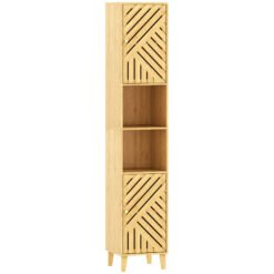 HOMCOM Multi-Storage Bamboo Door Bathroom Cabinet - Natural Finish