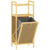 HOMCOM Bamboo Laundry Cabinet with Slatted Door, Bathroom Cabinet with Tilt-Out Hamper and Removable Liner Bag, 40 x 30D x 95 cm, Natural Wood Finish