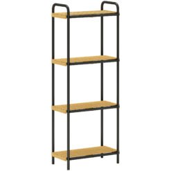 HOMCOM 4-Tier Bamboo Bathroom Storage Shelf, Freestanding Narrow Shelving Unit with Slatted Shelves for Kitchen Bathroom Living Room, 41.5 x 21.5 x 106 cm, Natural and Black