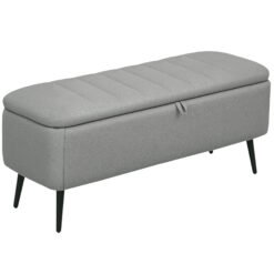HOMCOM 92 x 31cm Linen-Look Storage Ottoman - Light Grey