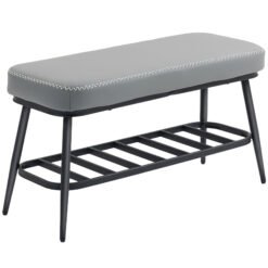 HOMCOM PU Leather Shoe Storage Bench - Grey