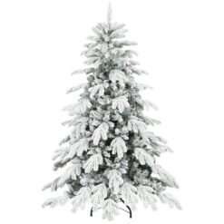 HOMCOM 5ft Super Flocked Christmas Tree - Green/White