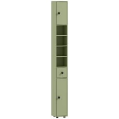 kleankin 180cm Slim Bathroom Cabinet, with Drawer, Shelves and Cupboards - Green