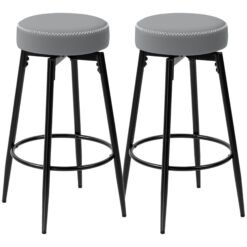HOMCOM Set of Two Faux Leather Bar Stools - Grey/Black