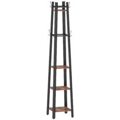 HOMCOM Industrial-Style Four Shelf Coat Stand - Brown/Black