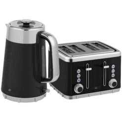 HOMCOM Electric Stainless Steel Kettle and Toaster Set, 3000W 1.7L UK Strix Thermostat Fast Boil Kettle w/ Limescale Filter, Cool Touch Body, 4 Slice Toaster with 7 Browning Levels, Crumb Tray, Black