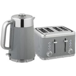 HOMCOM Electric Stainless Steel Kettle and Toaster Set, 3000W 1.7L UK Strix Thermostat Fast Boil Kettle w/ Limescale Filter, Cool Touch Body, 4 Slice Toaster with 7 Browning Levels, Crumb Tray, Taupe