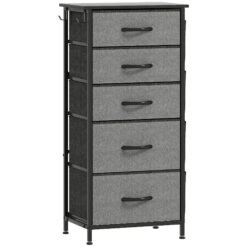HOMCOM Chest of Five Fabric Drawers - Charcoal Grey
