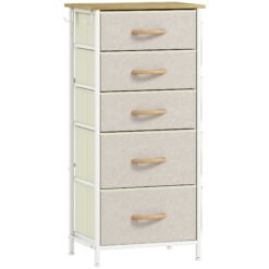 HOMCOM Chest of Five Fabric Drawers - Beige