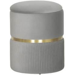 HOMCOM Velvet-Feel Storage Ottoman - Light Grey