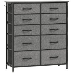 HOMCOM Chest of Ten Fabric Drawers - Charcoal Grey