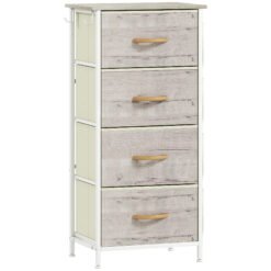 HOMCOM Chest of Four Fabric Drawers - Natural Wood Finish