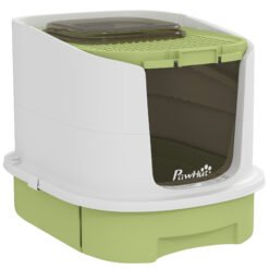 PawHut Cat Litter Box with Lid, Scoop, Deodorisation Bags, Top Entry, Green