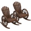 Outsunny 2 Piece Wooden Adirondack Rocking Chair Reclining Armchair Outdoor Garden Furniture Patio Porch Rocker - Carbonized Wood Colour