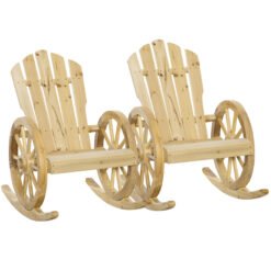 Outsunny 2 Piece Wooden Adirondack Rocking Chair Reclining Armchair Outdoor Garden Furniture Patio Porch Rocker - Natural