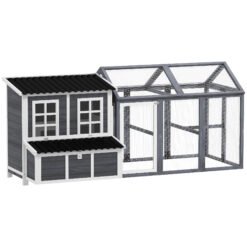 PawHut 2-Piece Wooden Chicken Coop and Run Set, Poultry Run Cage with Nesting Box, Slide-Out Tray, Roof, Perch