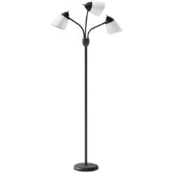 HOMCOM Arc Tree Floor Lamp with 3 Adjustable Rotating Lights and 3000K/4500K/6500K Colour Temperatures, Industrial Standing Lamp with Steel Frame for Bedroom Living Room, 155cm, Black