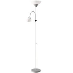HOMCOM LED Floor Lamp for Living Room, 180cm Tall Standing Lamp, Mother and Child Uplighter with Adjustable Gooseneck, 3000K/4500K/6500K Colour Temperatures, Silver Tone