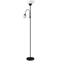 HOMCOM LED Floor Lamp for Living Room, 180cm Tall Standing Lamp, Mother and Child Uplighter with Adjustable Gooseneck, 3000K/4500K/6500K Colour Temperatures, Black