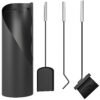 Outsunny 4 Pieces Fireplace Tools Set, Metal Fireplace Accessories Fireside Companion Set with Broom, Shovel, Poker and Bucket, Black