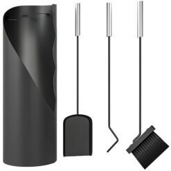 Outsunny 4 Pieces Fireplace Tools Set, Metal Fireplace Accessories Fireside Companion Set with Broom, Shovel, Poker and Bucket, Black