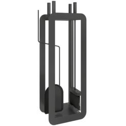 Outsunny 5 Pieces Fireplace Companion Set, Metal Fireplace Accessories Fireside Companion Set with Brush, Shovel, Poker, A Pair of Tongs, Stand, Black