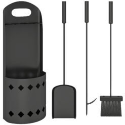 Outsunny 4 Pieces Fireplace Companion Set, Metal Fireplace Accessories Fireside Companion Set with Broom, Shovel, Poker, Bucket, Black