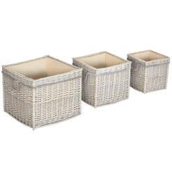 Outsunny Set of 3 Log Baskets for Wood Burner Indoor, Storage Basket with Lining and Rope Handles, Wicker Basket for Fireside Storage, Blankets, Beige