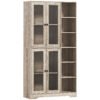 HOMCOM Multi-Storage Kitchen Cabinet, with Glass Doors - Grey Wood-Effect