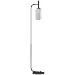 HOMCOM Floor Lamp for Living Room with Glass Lampshade, Modern Standing Lamp with Foot Switch for Bedroom, Bulb not Included, Black