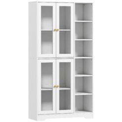 HOMCOM Multi-Storage Kitchen Cabinet, with Glass Doors - White Wood-Effect