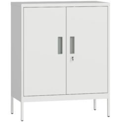 HOMCOM Metal Storage Cabinet with Lock and Adjustable Shelves - White