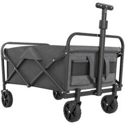 Outsunny 62L Festival Trolley on Wheels, Garden Folding Trolley Cart, 120kg Heavy Duty Collapsible Folding Wagon with Adjustable Handle and Carrying Bag for Beach, Camping, Festival, Grey