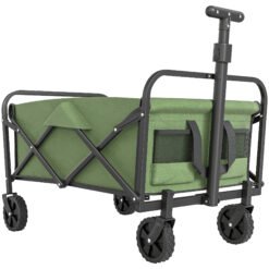 Outsunny 62L Festival Trolley on Wheels, Garden Folding Trolley Cart, 120kg Heavy Duty Collapsible Folding Wagon with Adjustable Handle and Carrying Bag for Beach, Camping, Festival, Green