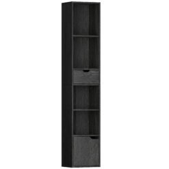HOMCOM 6-Tier Bookcase, Tall Narrow Bookshelf with Drawer and Door - Black
