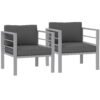 Outsunny Garden Sofa Set of 2, All-Weather Garden Sofa Set with Removable Cushions, Metal Frame Outdoor Furniture for Balcony, Charcoal Grey