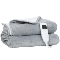 HOMCOM Heated Electric Blanket, Warm Throw Blanket with 5 Heating Levels, 10 Hour Auto-Off Timer, Grey