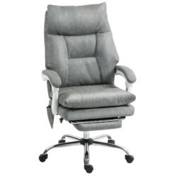 HOMCOM Faux Leather Office Chair, with Inflatable Lumbar - Grey