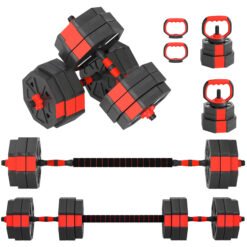 SPORTNOW 4-in-1 Adjustable Weight Dumbbells Set, Used as Kettlebell, Barbell, Dumbbell, Push-Up Stand, 30kg Free Weights Set for Men and Women Home Gym Training, Red