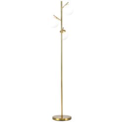 HOMCOM 3-Light Tree Floor Lamps for Living Room, Modern Standing Lamp for Bedroom with Globe Lampshade, 3000K/4000K/6000K Colour Temperatures, Steel Base, Gold Tone