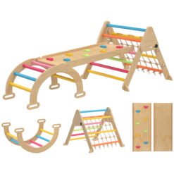 AIYAPLAY 8-in-1 Toddler Climbing Frame, Indoor Play Triangle Set with Slide, Arch and Triangle Ladder, Multicolour