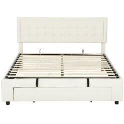 HOMCOM King Size Ottoman Bed Frame, with Front Drawer - Cream